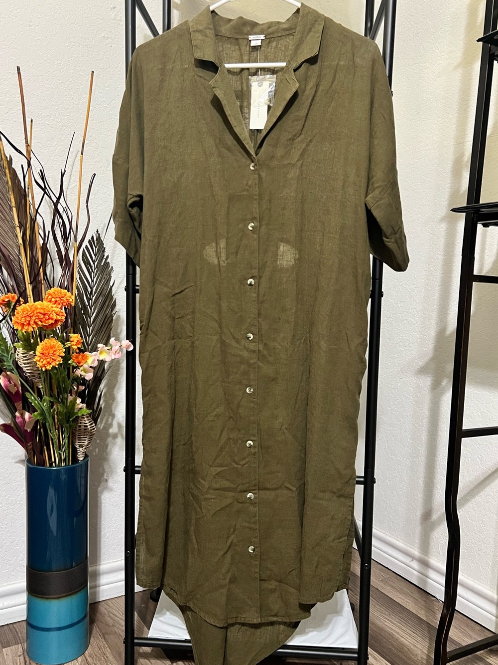 NWT Anthropologie Olive Green Maxi Button-Front Dress